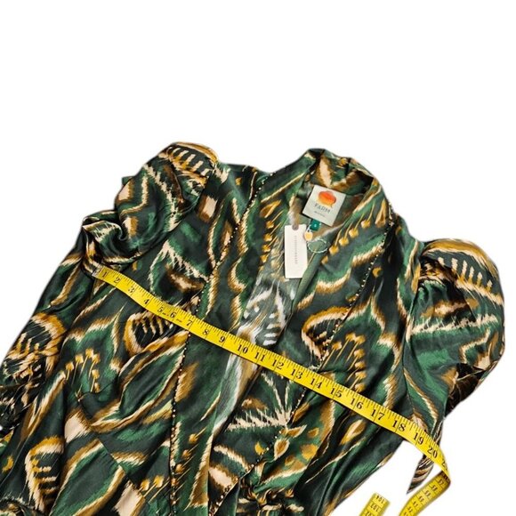 Farm Rio Pineapple Ikat Asymmetric Hem Wrap Dress, Beaded, V-Neck, Tie, Size S - Picture 5 of 12